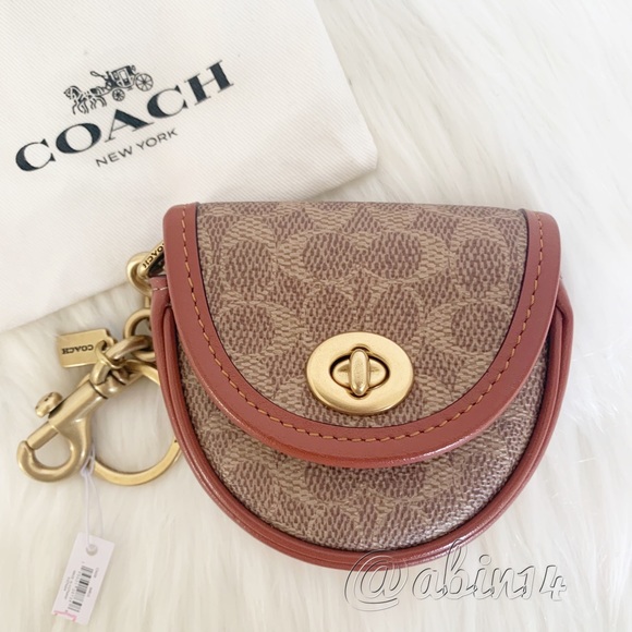 NWT Coach Mini Saddle Bag Turnlock Charm in Signature Tan - Picture 6 of 6